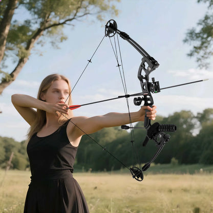 Fully Adjustable Compound Bow Kit Right Handed, 30-70LB Draw Weight with Lighted Sight & Shock Absorption, Complete Hunting Accessories for Archery Beginners & Pros