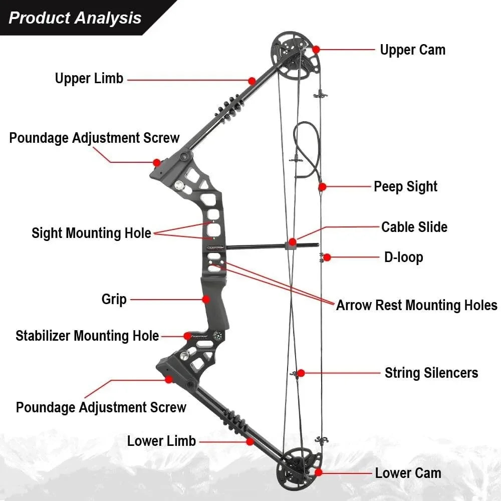 Compound Bow Arrow Set with Spine 500 Carbon Arrows 20-70lbs Adjustable Draw Weight 320FPS High-Strength Alloy Handle RH/LH for Adults Beginners Hunting Shooting Target Practice Outdoor Sports Accessories