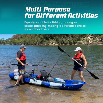 Tandem Fishing Angler Kayak 12 5ft Sit on Top Boat 2-3 Persons 550 Lbs Capacity Stable W Hull Water Sports Family Adventure