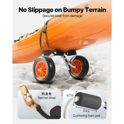 200 lbs Kayak Cart Foldable Kayak Trolley with 10in Solid Tires Paddle Board Trolley for Carrying Canoes Float Mats
