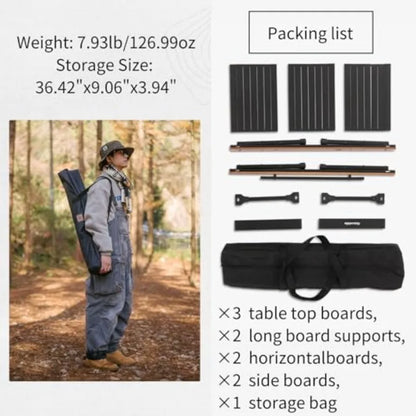 Naturehike IGT Camping Table Fold up Lightweight Aluminum Alloy+Wood 4-6 Person Portable Folding Square Table with Carry Bag fo