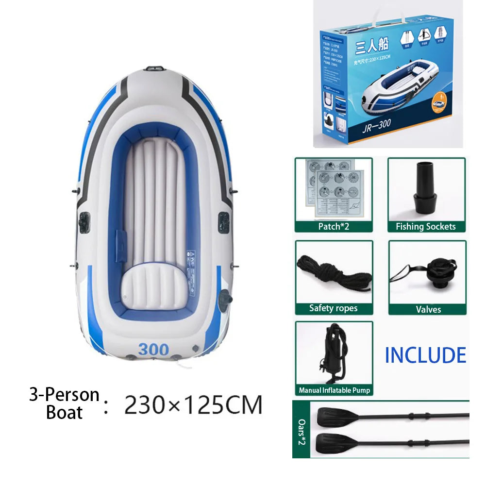 2-4 Person Inflatable Kayak Boat, Heavy Duty PVC Raft Canoe for Fishing Rafting Water Sports, Blue White & Yellow