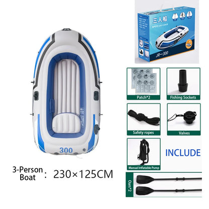 2-4 Person Inflatable Kayak Boat, Heavy Duty PVC Raft Canoe for Fishing Rafting Water Sports, Blue White & Yellow