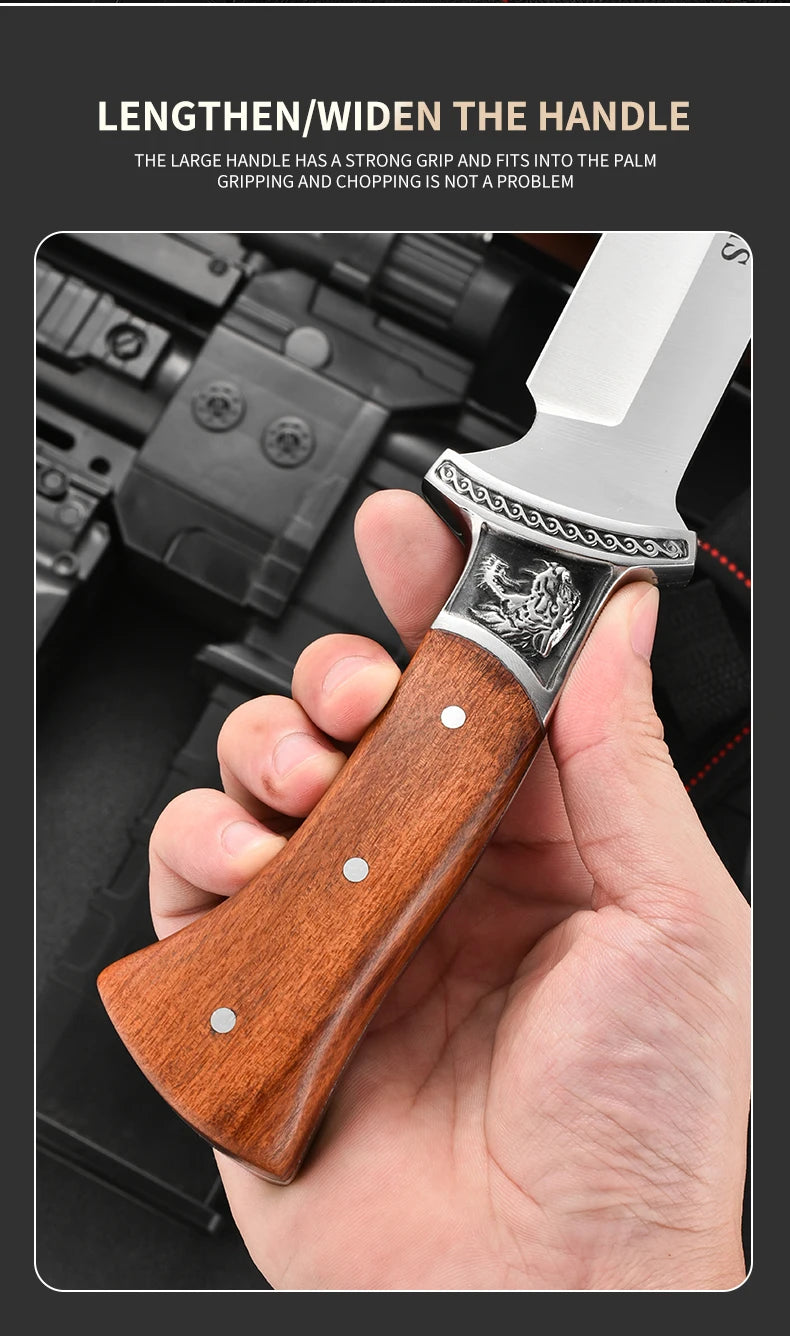 Outdoor Hunting Knife Camping High-Quality Professional Self-Defense Multi-Functional Portable Carnivorous Straight Knife, 12 in