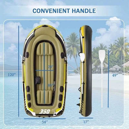 Heavy-Duty Inflatable Boat 4-Person Fishing Raft Set-Green