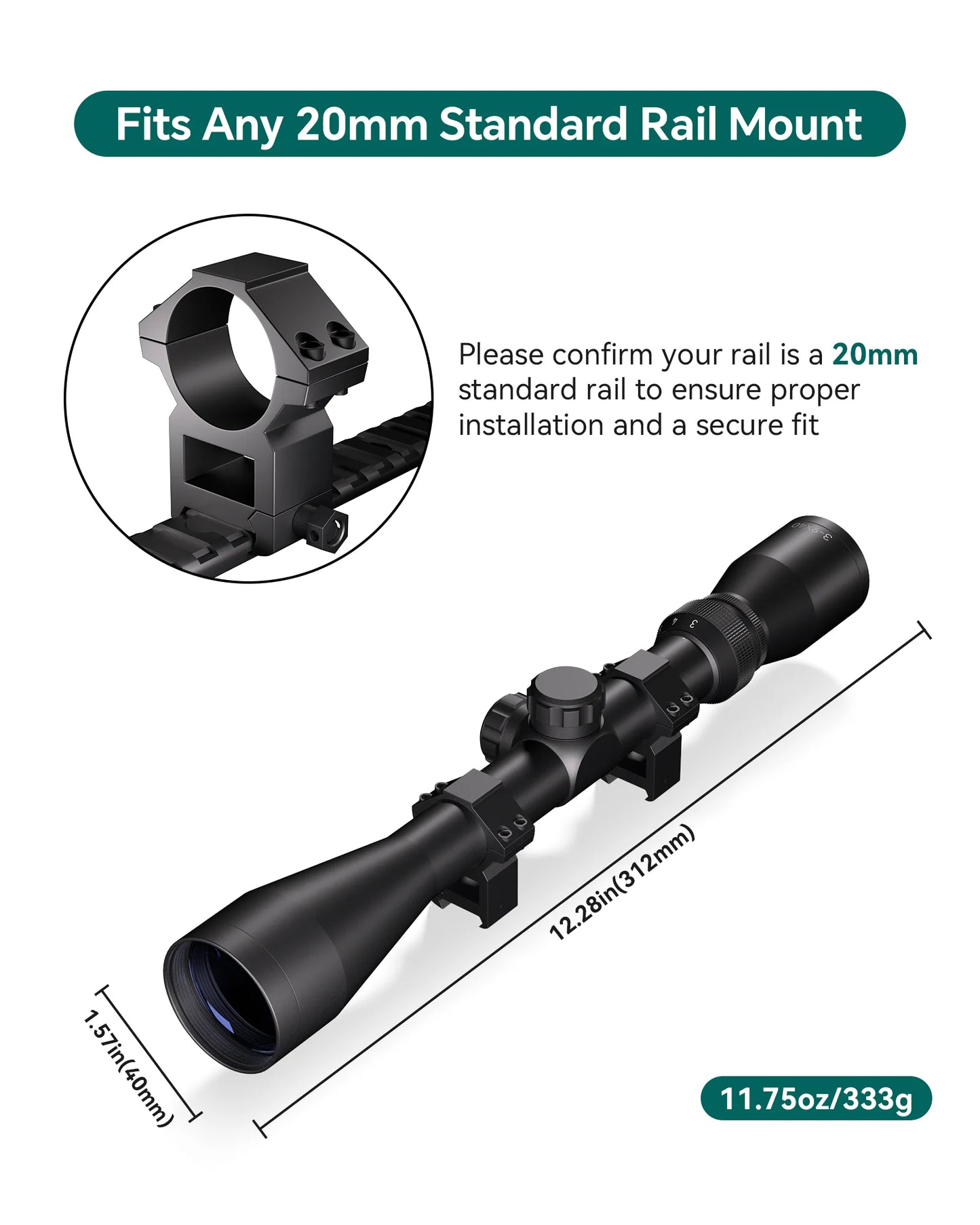 HT 3-9x40 SFP Hunting Scope Rifle Scope FMC Hunting Optics with Free Scope Rings for Outdoor Hunting Training
