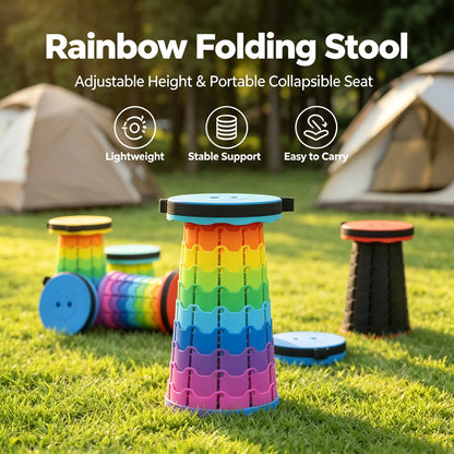 Rainbow Folding Stool, Adjustable Height PP Portable Collapsible Seat for Camping, Fishing, Hiking & Outdoor Activities