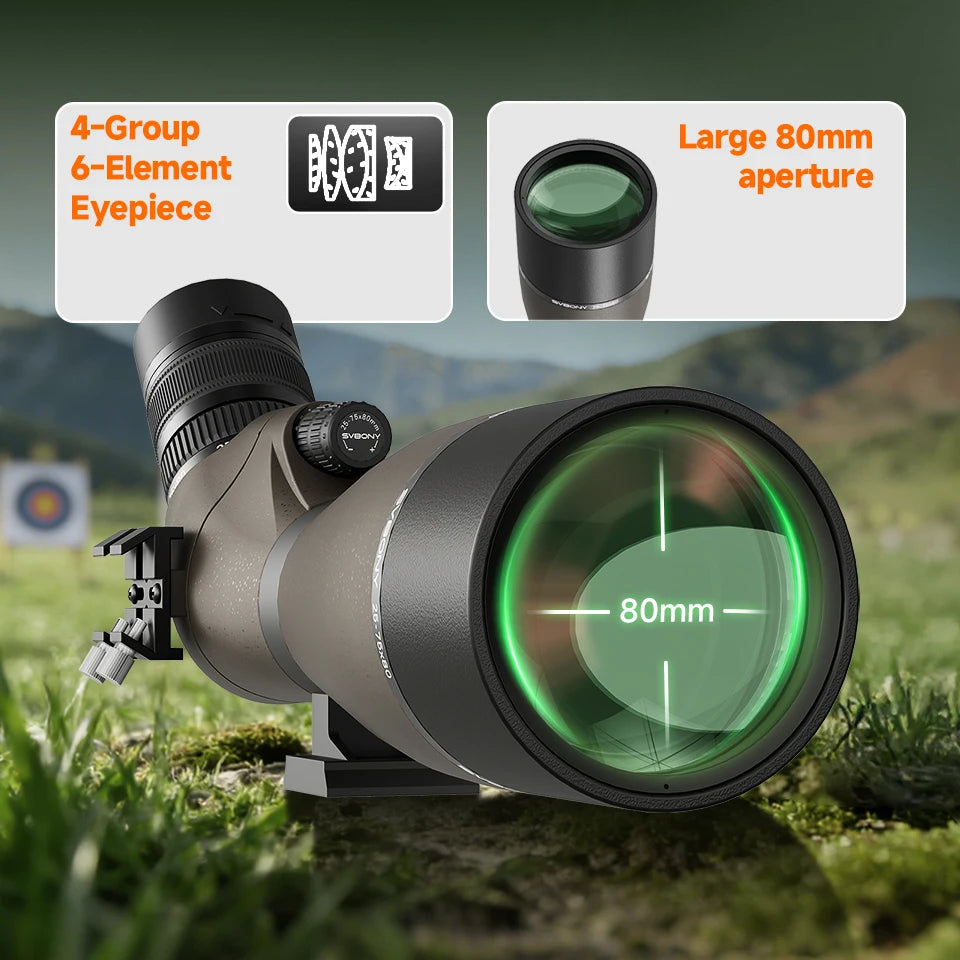 Svbony SV29 Spotting Scope 25-75x80mm FMC 57° Wide Angle Removable 1.25" Eyepiece Telescope for Target Shooting Archery