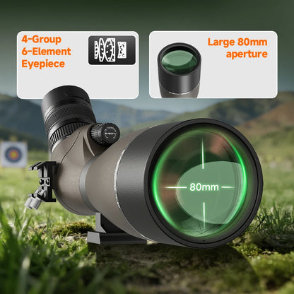 Svbony SV29 Spotting Scope 25-75x80mm FMC 57° Wide Angle Removable 1.25" Eyepiece Telescope for Target Shooting Archery