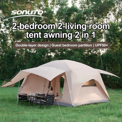 8-12 Person 2 Room Instant Cabin Tent Waterproof Windproof Family Camping Tent with Sun Protection Mosquito Net Large Outdoor