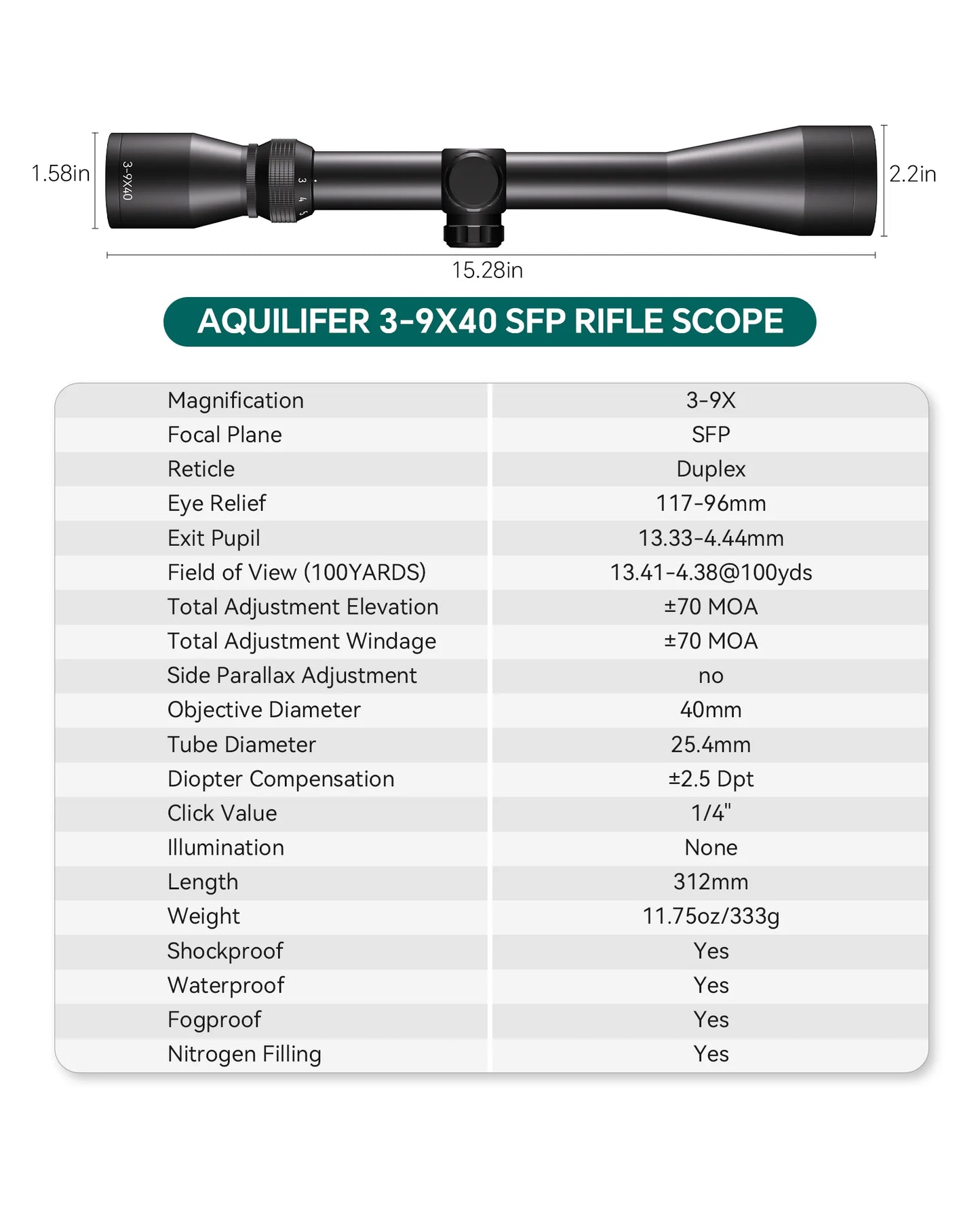 HT 3-9x40 SFP Hunting Scope Rifle Scope FMC Hunting Optics with Free Scope Rings for Outdoor Hunting Training