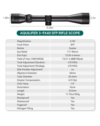 HT 3-9x40 SFP Hunting Scope Rifle Scope FMC Hunting Optics with Free Scope Rings for Outdoor Hunting Training