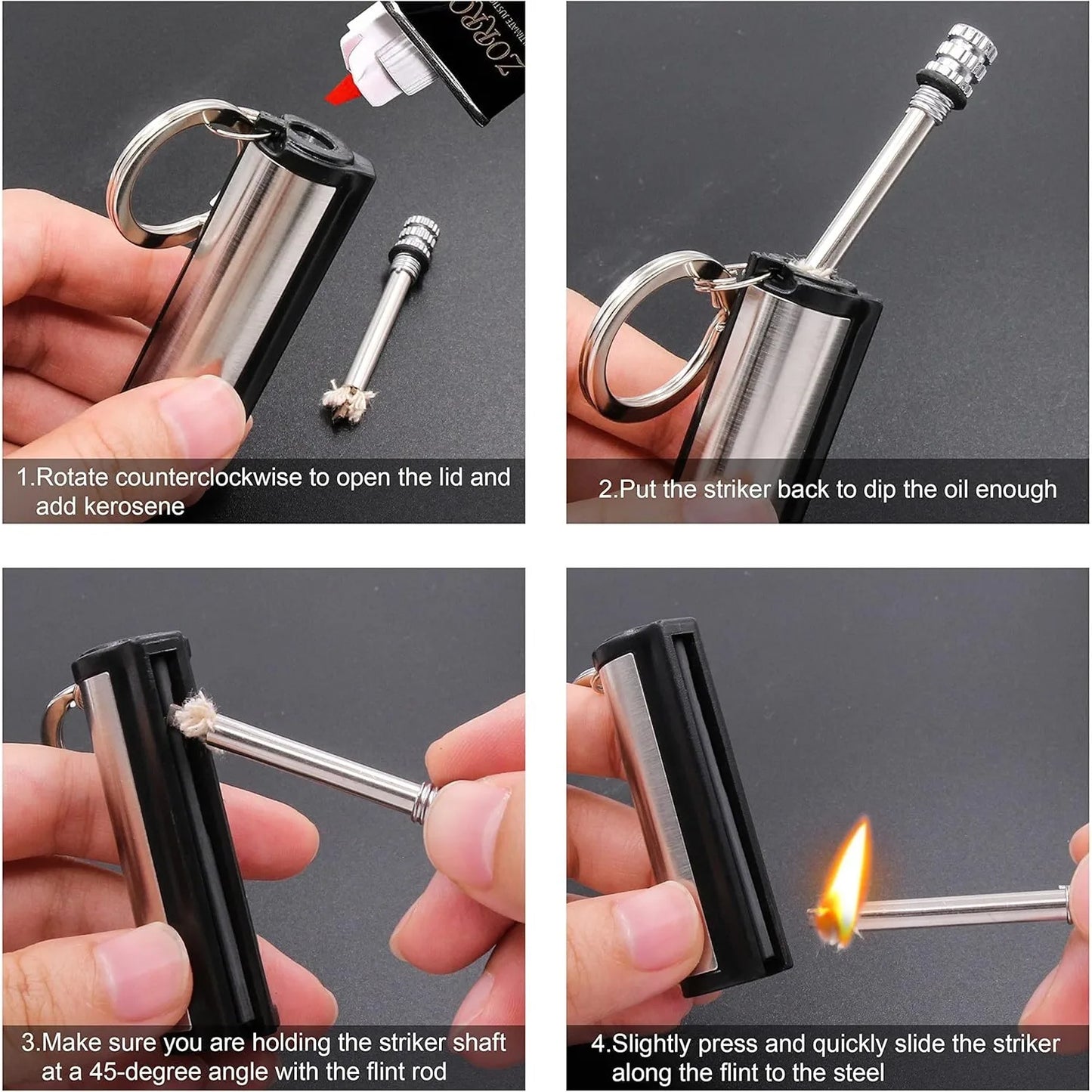 1-5-pack Magnesium flint set, waterproof emergency flint keychain lighter for outdoor survival