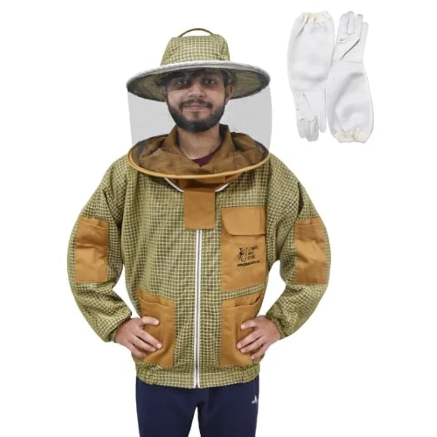 Ultra Ventilated Bee Jacket Beekeepers 3 Layer Beekeeping Jacket Sting Resistant Apiarist Jacket for Men and Women with Pair of