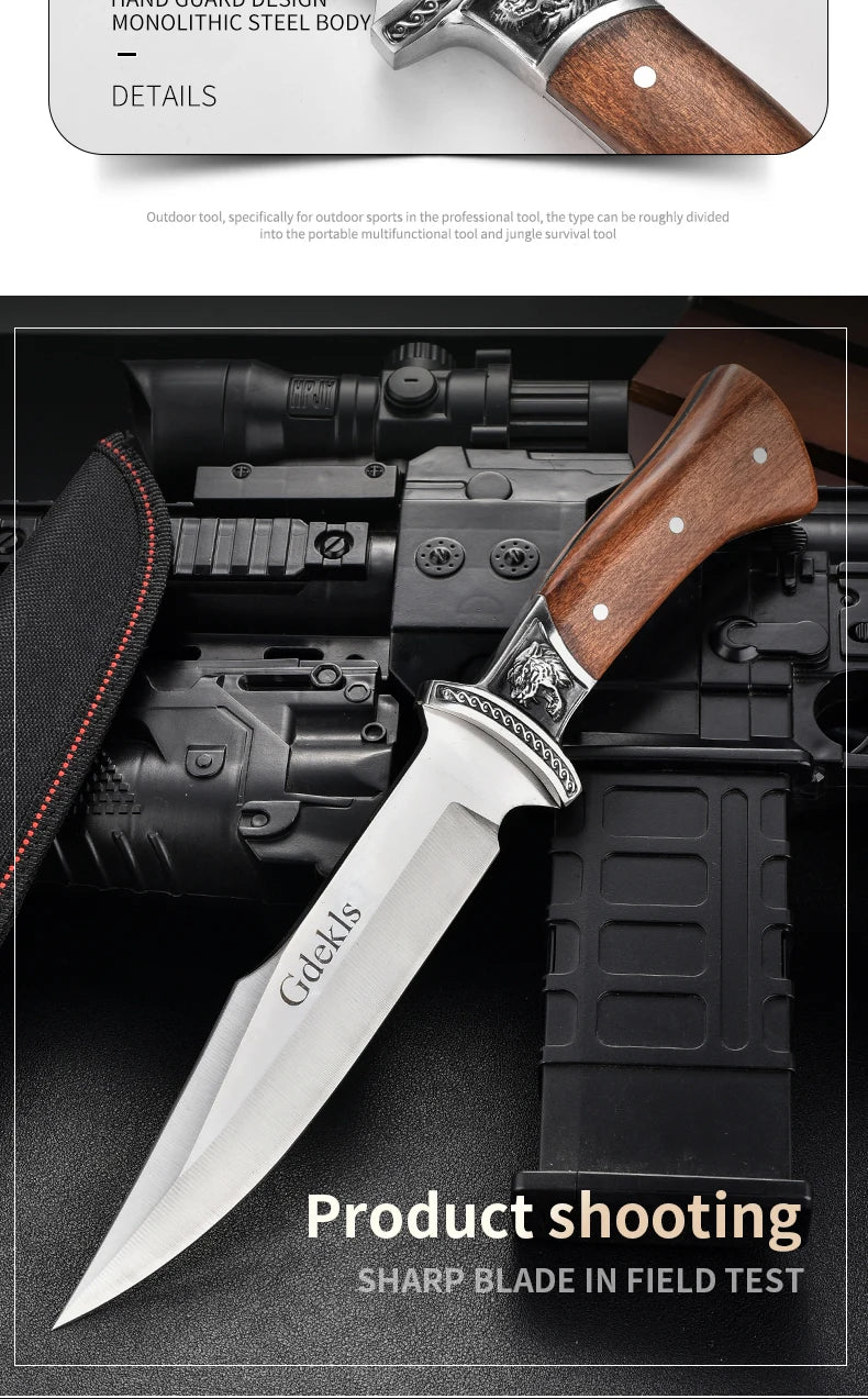 Outdoor Hunting Knife Camping High-Quality Professional Self-Defense Multi-Functional Portable Carnivorous Straight Knife, 12 in