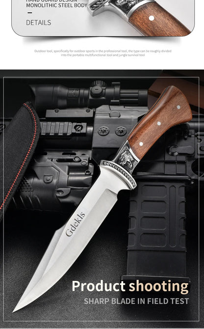 Outdoor Hunting Knife Camping High-Quality Professional Self-Defense Multi-Functional Portable Carnivorous Straight Knife, 12 in