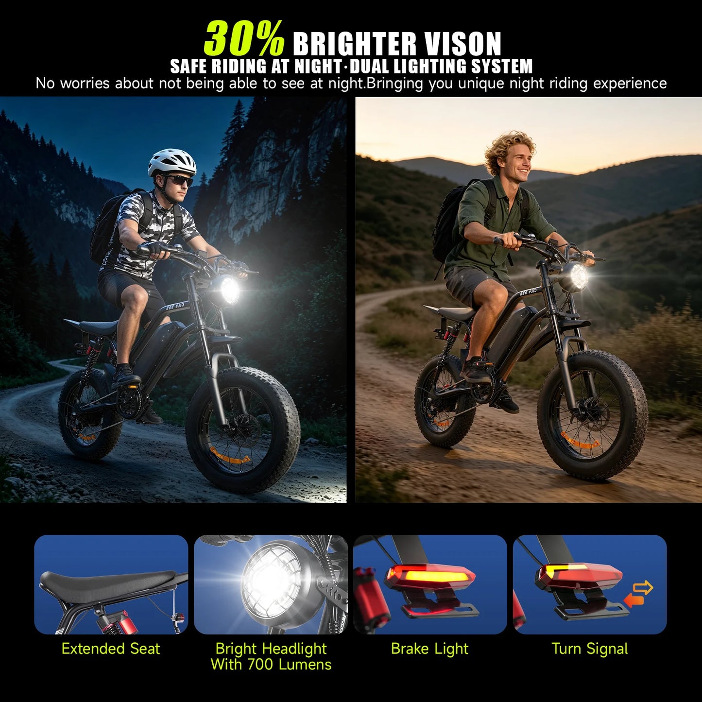 1500W Mountain Ebike 48V 15Ah Lithium Battery 31MPH Max Speed 65Miles Long Range Adult Off Road Electric Mountain Bike 20 inch