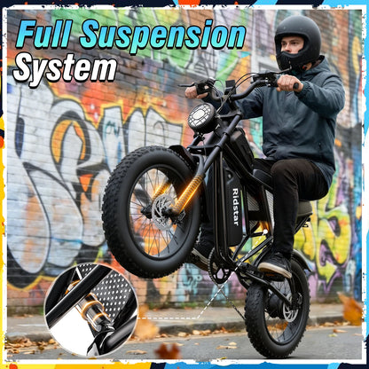 Ridstar Electric Bike for Adults Peak 1500W 31 MPH 48V 15.6AH MINI30 E-Bike Electric Bicycle 20x4" Fat Tire Mountain Bike
