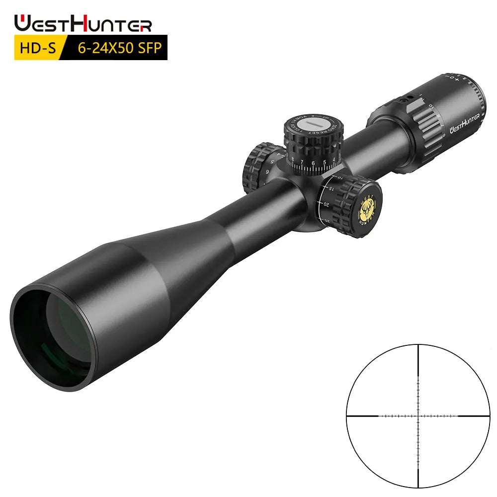 WestHunter HD-S 6-24X50 SFP Riflescope 1/4 MOA Turret Reset Lock Hunting Scope Second Focal Plane Side Parallax Optical Sights