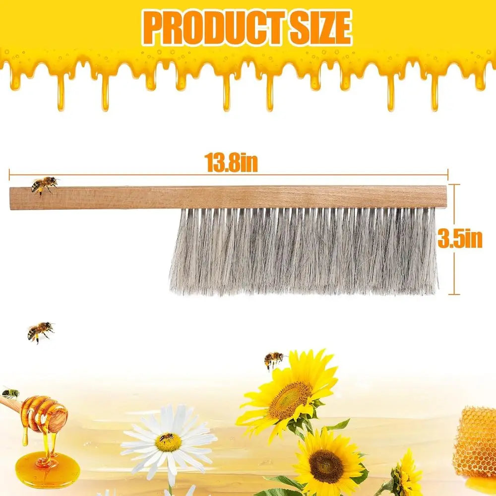 Natural Horse Hair Brush with Wooden Handle - Beekeeping Equipment for Hive Management