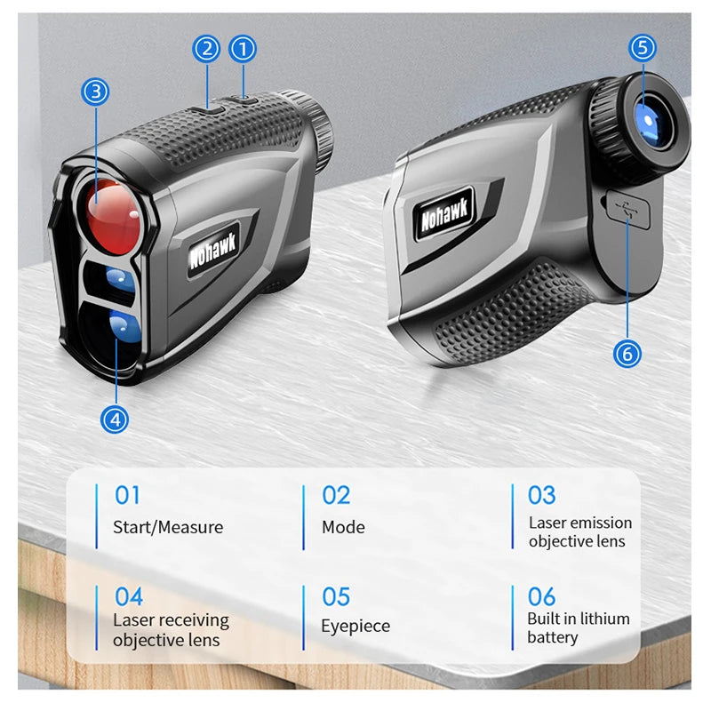 Nohawk Professional Golf Laser Rangefinder with Slope Compensation Distance Lazer Meter for G Sport Hunting Survey