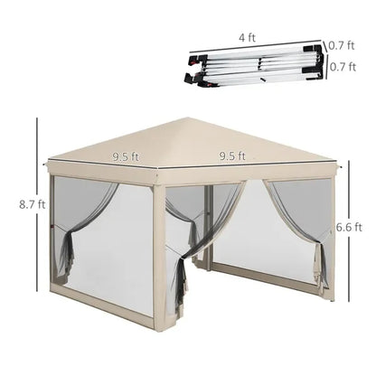 10x10ft Pop Up Canopy Tent 210D Oxford Fabric with Mesh Screen Room Height Adjustable Outdoor Shelter Tent for Party Camping