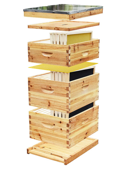 10-Frame Langstroth Bee Hive Coated with Beeswax Includes Beehive Frames and Foundations Beekeeping Starter Kit