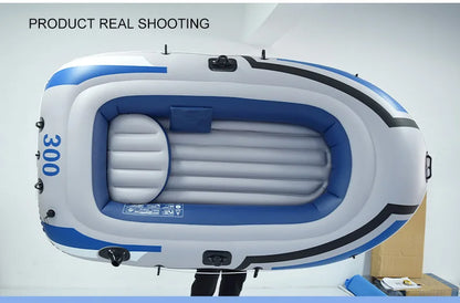 2-4 Person Inflatable Kayak Boat, Heavy Duty PVC Raft Canoe for Fishing Rafting Water Sports, Blue White & Yellow