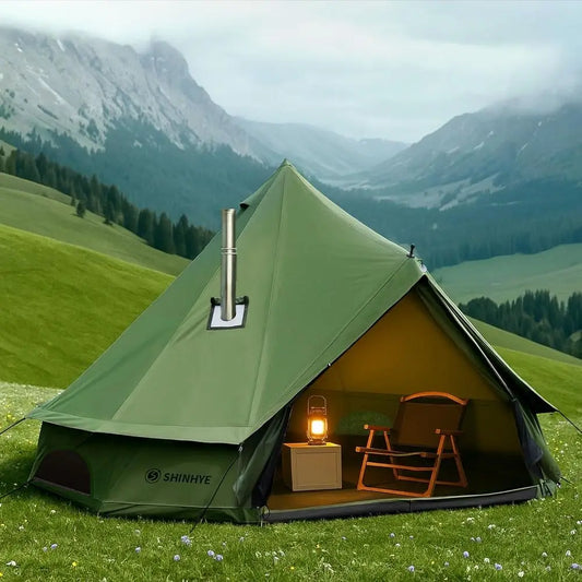 Family Outdoor Canvas Bell Yurt Tent with Stove Jack