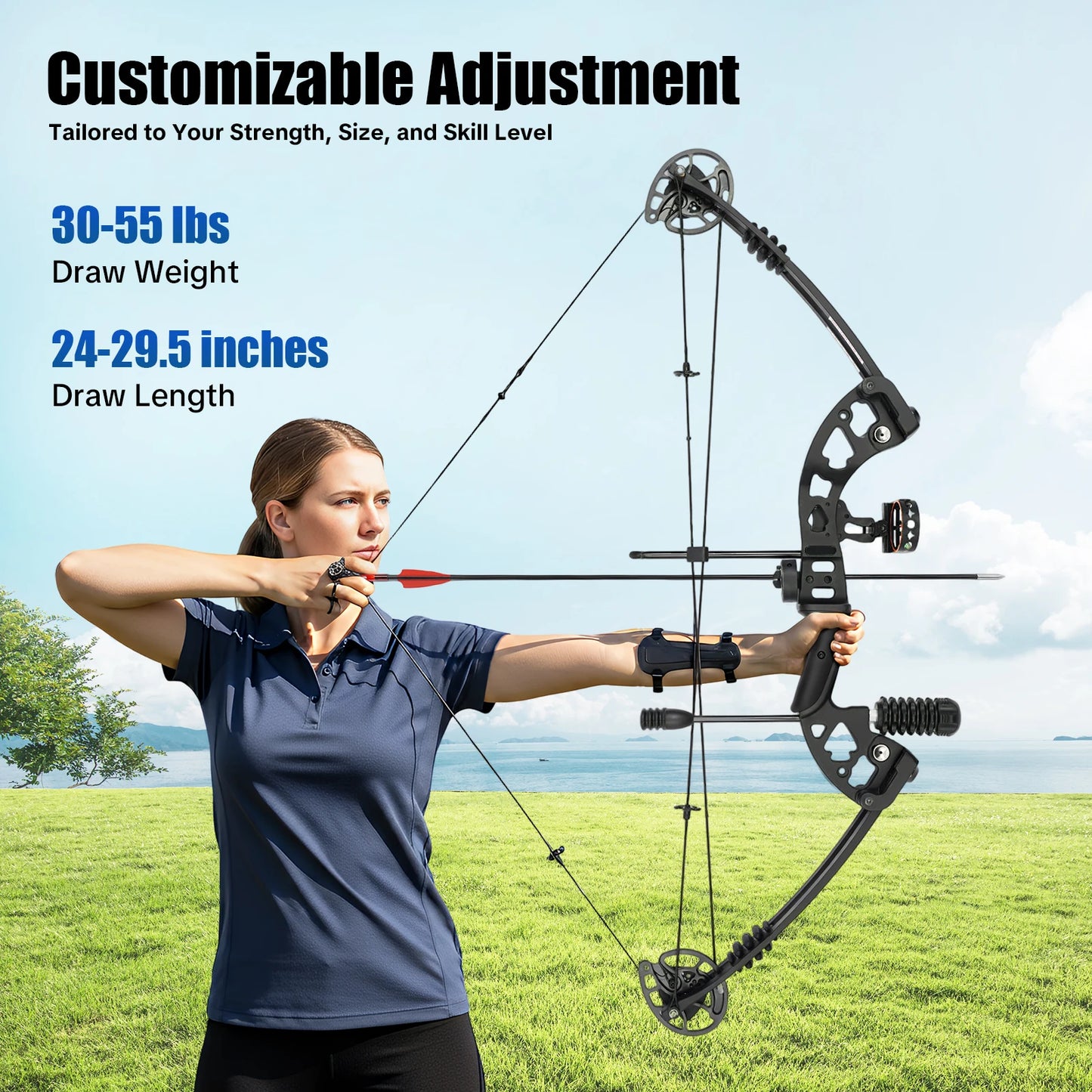 Fully Adjustable Compound Bow Kit Right Handed, 30-70LB Draw Weight with Lighted Sight & Shock Absorption, Complete Hunting Accessories for Archery Beginners & Pros