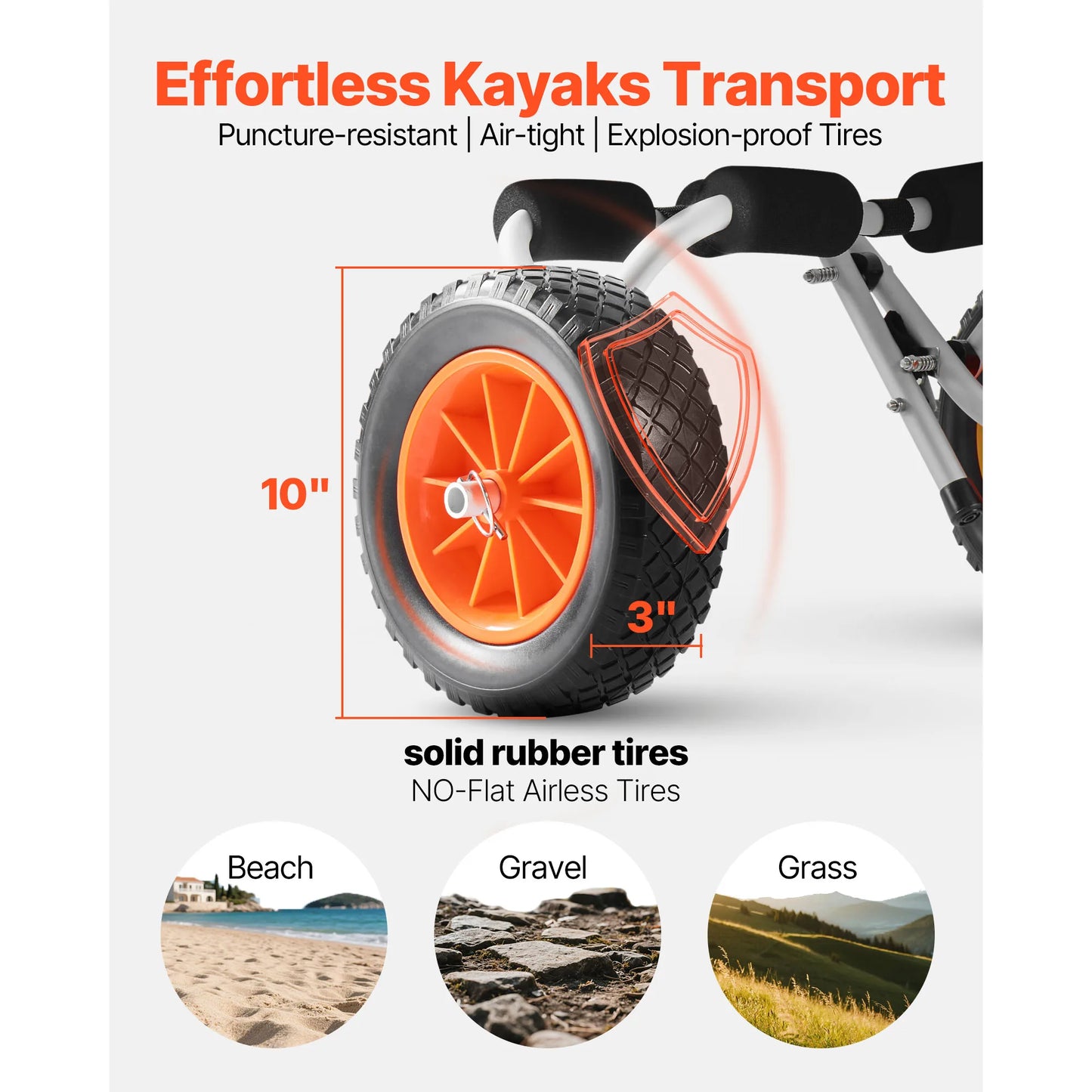200 lbs Kayak Cart Foldable Kayak Trolley with 10in Solid Tires Paddle Board Trolley for Carrying Canoes Float Mats