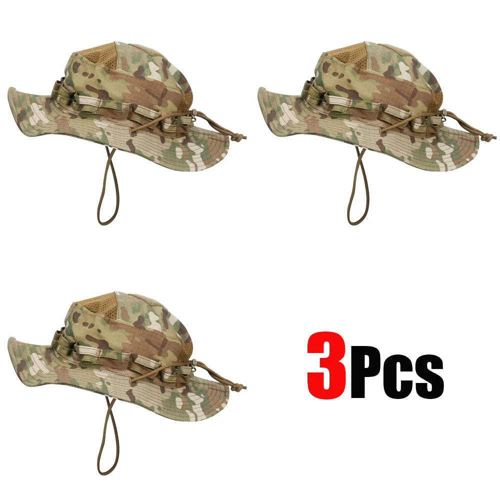 1pc/5pcs Camo Boonie Hat Sunscreen Breathable Bucket Hat Men's Outdoor Hiking Hunting Fishing Windproof Fisherman's Hat