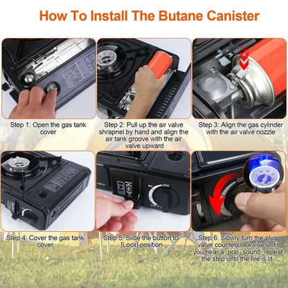 3300W portable camping stove dual fuel burner electric ignition outdoor windproof energy-saving gas stove with automatic fuel tank injection overpressure cut-off portable case suitable for camping, picnicking, traveling, back
