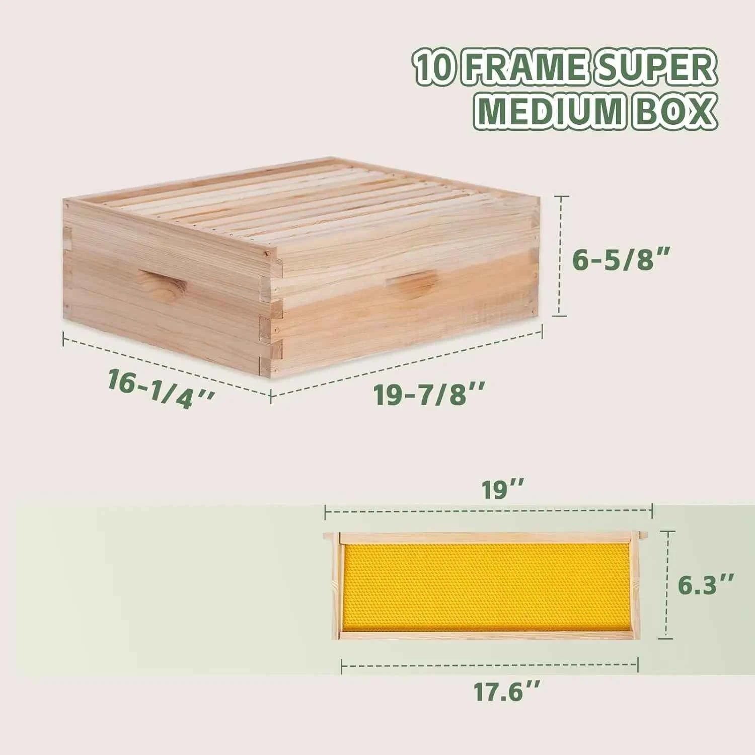 10 Frame Complete Bee Hive Starter Kit Deep Brood Box Medium Super with Frames & Foundation Sheets Beekeeping Equipment, Custom