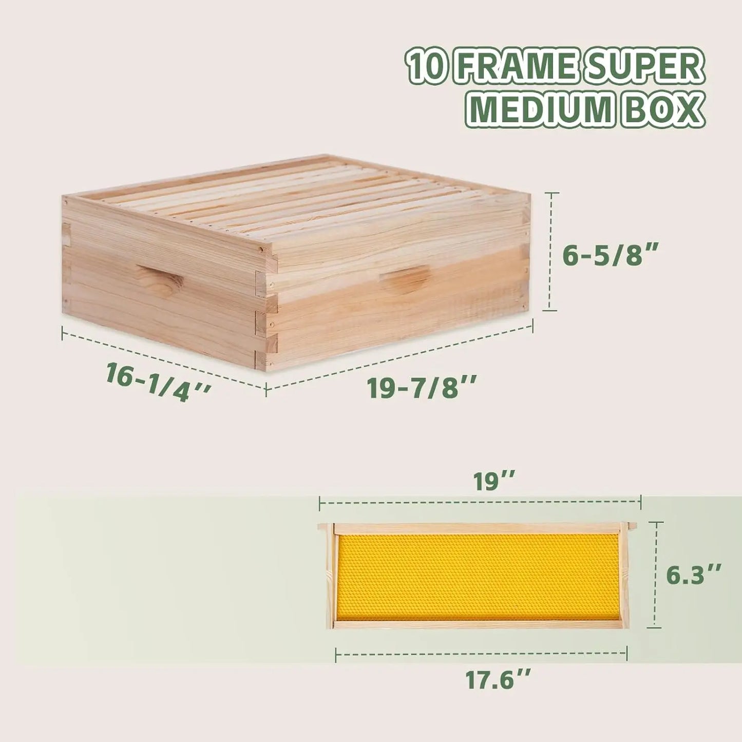 10 Frame Complete Bee Hive Starter Kit Deep Brood Box Medium Super with Frames & Foundation Sheets Beekeeping Equipment, Custom