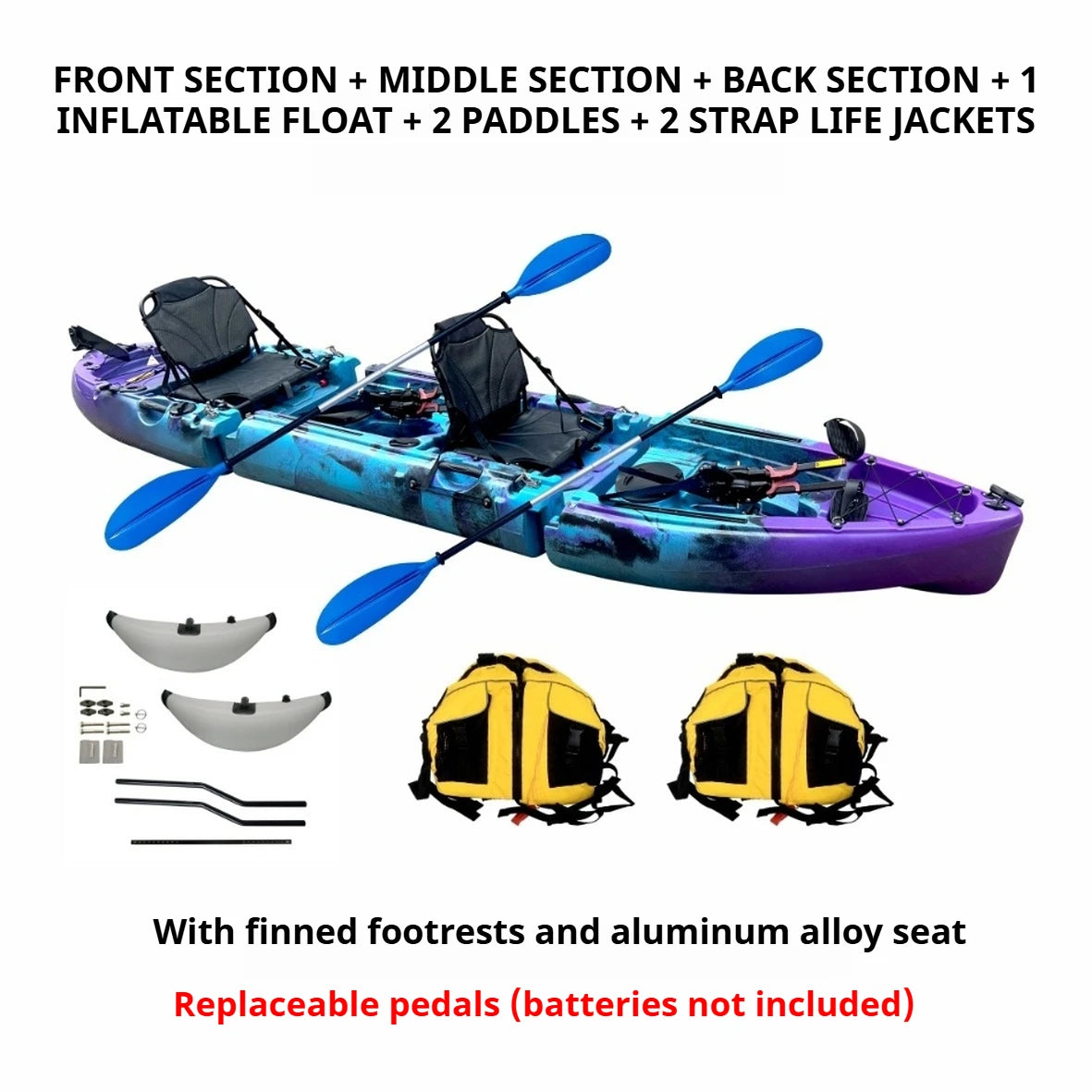Modular Assembly Kayak with Split Hard Shell, Electric/Pedal-Driven Canoe for Solo/Tandem Lake/Sea Adventures, Portable LLDPE