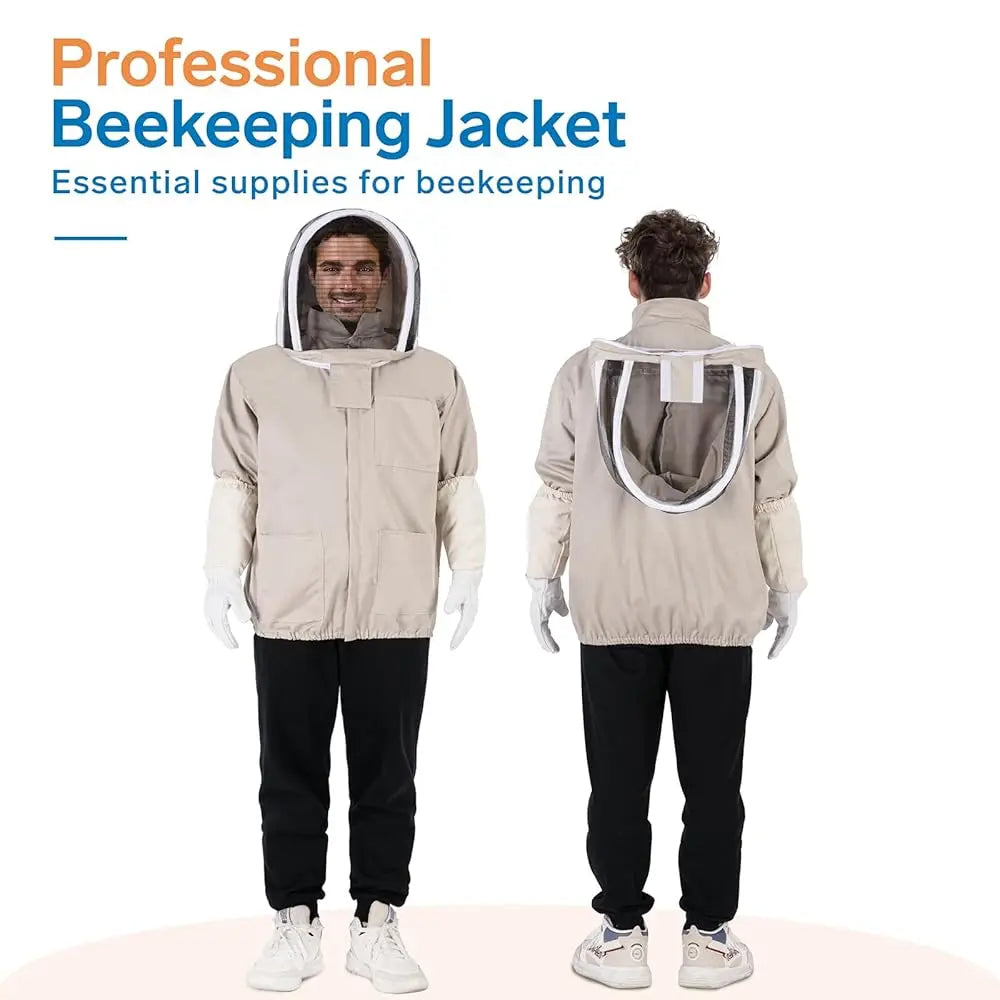 Bee Suit - Beekeeping Jacket for Men & Women - Beekeeper Jacket with Beekeeping Gloves and Veil Hood -Shallow Coffee