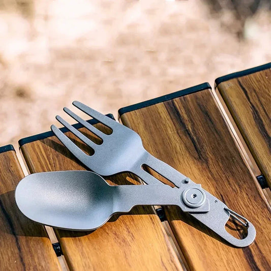 2-in-1 multifunctional Pure Titanium Cutlery with Folding Spoon and Fork Combo, Perfect for Hiking, Camping, or Backpacking Trips