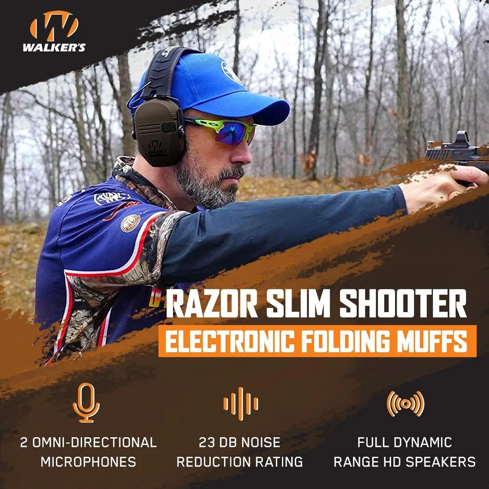 Electronic Shooting Hearing Protection Muffs, 23dB NRR Sound Amplification & Suppression, Ultra-Low Profile with Case