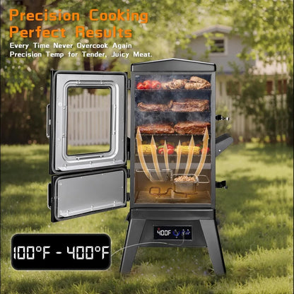 Large Vertical Electric Smoker Grill - 633 sq in, 4 Racks, Built-in Meat Probe, Weather-Resistant Cover for BBQ