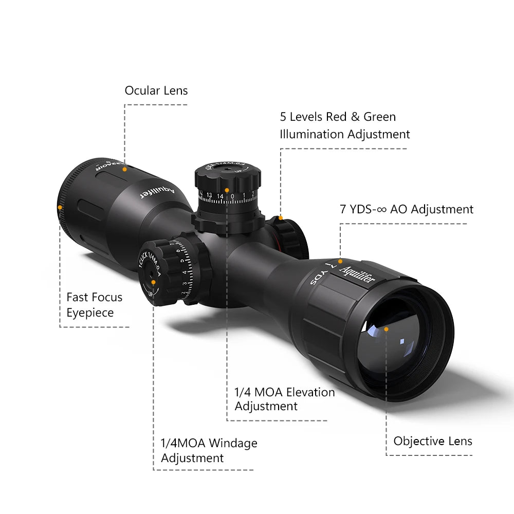 Aquilifer 4X32 Red Green Illumination Rifle Scope 22LR AO SFP FMC Zero Stop Hunting Scope for Outdoor Training And Competition