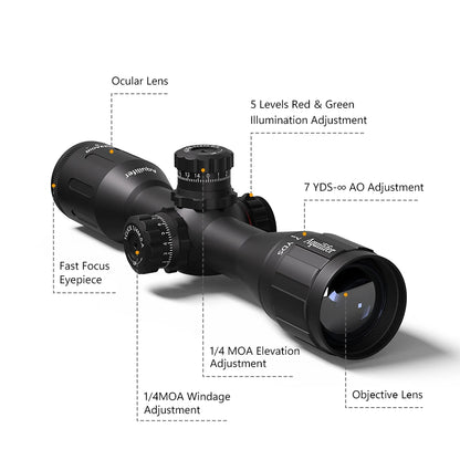 Aquilifer 4X32 Red Green Illumination Rifle Scope 22LR AO SFP FMC Zero Stop Hunting Scope for Outdoor Training And Competition
