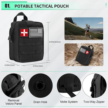 171 PCS Survival First Aid Kit with Emergency Tent, Gear, and MOLLE Bag for Outdoor Adventures, Travel, Home
