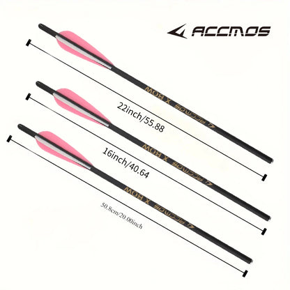 16/18/20/22 Inches ACCMOS 8.8mm Mixed Carbon Crossbow Arrows with Nock & Inserts Archery Hunting Bolts 12pcs