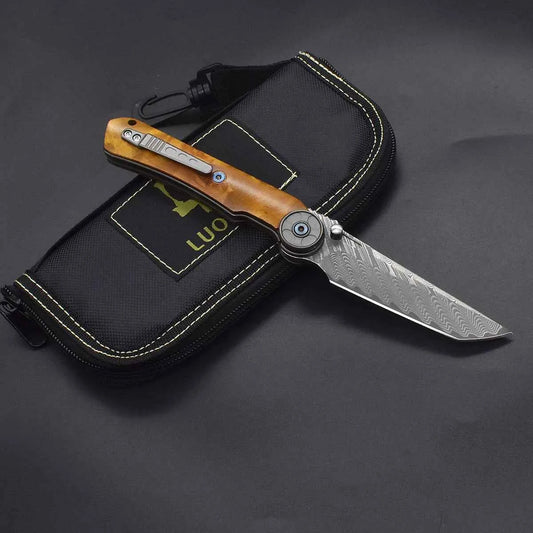 VG10 Damascus Steel Camphor Wood Handle Knife With Back Clip Folding Outdoor Camping Fishing Portable Tools Collecting Gifts EDC