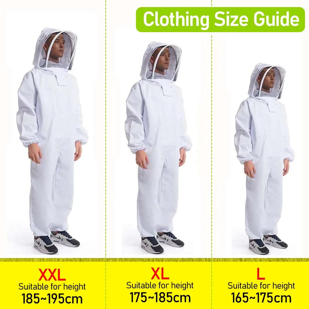 Full Body Beekeeping Suit with Veil Jacket Pants Gloves Breathable Cotton Thickened Protection L XL XXL for 165-195cm Height