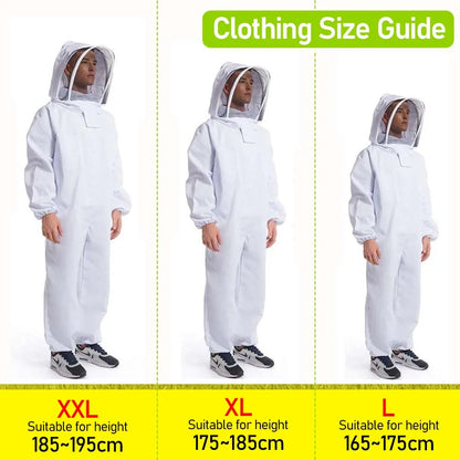 Full Body Beekeeping Suit with Veil Jacket Pants Gloves Breathable Cotton Thickened Protection L XL XXL for 165-195cm Height