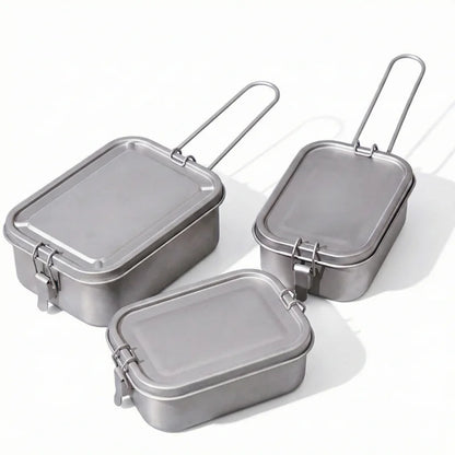 Titanium Lunch Box with Lid and Folding Handle Leak Proof Lightweight Outdoor Camping for Backpacking Hiking Picnic Travel