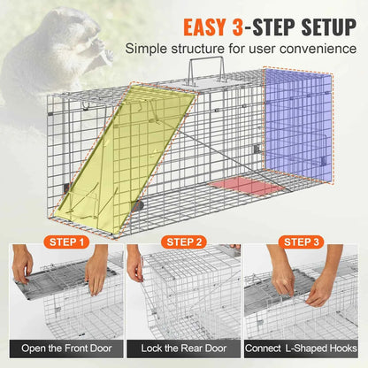 SucceBuy Live Animal Cage Trap Humane Cat Trap Galvanized Iron Folding Animal Trap with Handle for Rabbits Stray Cats Squirrels