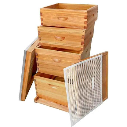 10Frame Langstroth Beehive, Wax-Coated with 100% Beeswax (2 Deep Box & 2 Medium Super No Frames Included) 4-Layer, Custom